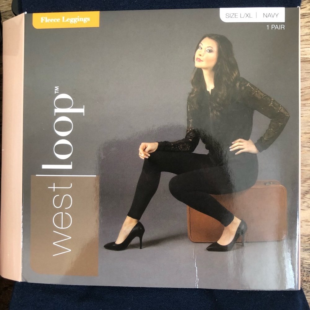 2 pack Navy blue fleeced lined leggings - Picture 4 of 4